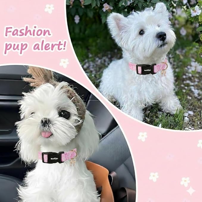 Small Dog Collar, Girl Boy Dog Collars with Bow Pattern, Adjustable Cotton Pink Dog Collar for Puppy, Cute Holiday Collars for Dogs, Ideal for Gifts,Pet Accessory,Daily Walk-S