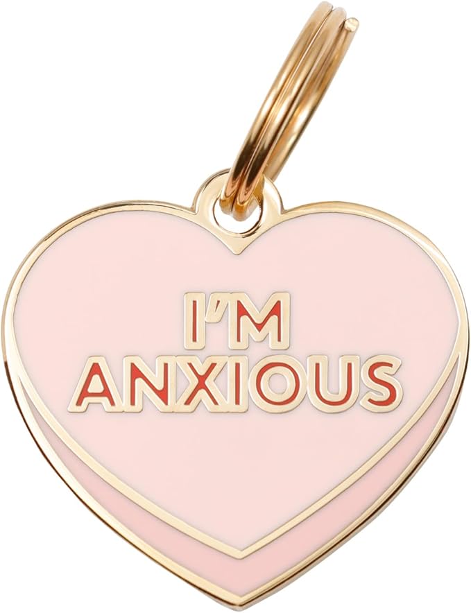 Two Tails Pet Company Personalized 'I'm Anxious' Pet ID Tag & Collar Charm - Custom Engraved Dog Tags for Pets - Luxury Brass, Gold Plating