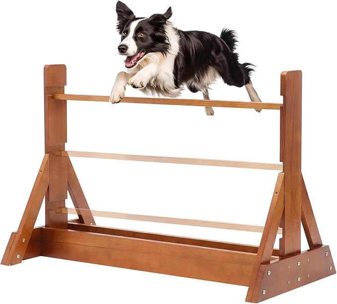 Leinuosen Wooden Dog Agility Jump for Professional Training, Stable Indoor & Backyard Obedience Training Jump with Adjustable Height, Solid Pine Dog Agility Equipment for Puppies and Adult Dogs