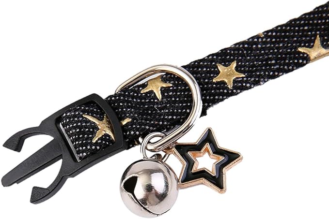 BoomBone Star Charm Studded Cat Collar Breakaway with Bell,Black Puppy Collars for Small Dogs
