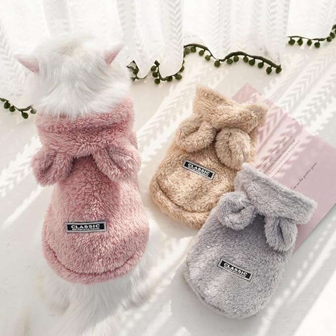 Selena Cat Bunny Ears Costume Cute Dog Kitten Hoodies Sweater Rabbit Ears Puppy Pet Apparel (X-Large,Pink)