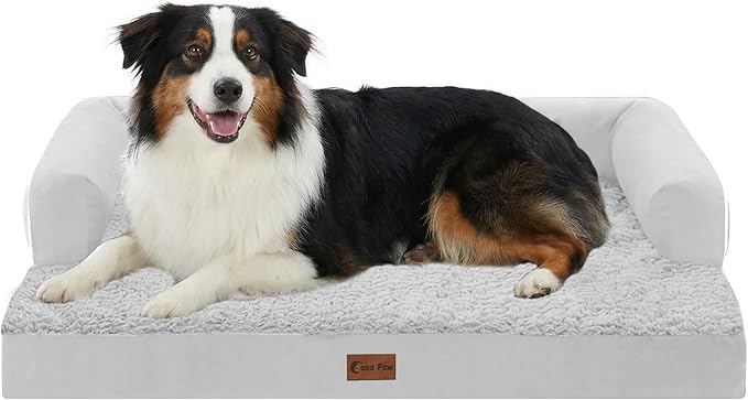 Orthopedic Dog Beds for Large Sized Dogs, Waterproof Egg Crate Foam Medium Dog Couch Beds for Crate 35x22Inch, Washable Pet Beds with Removable Cover and Nonskid Bottom, Grey White