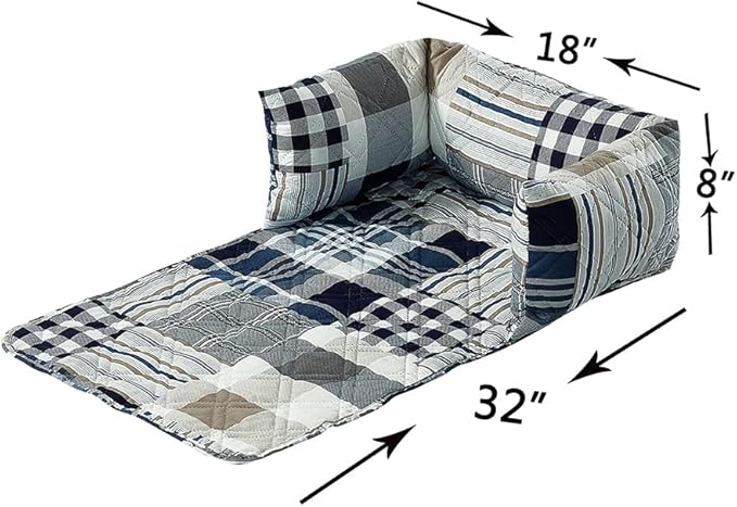 Brilliant Sunshine Quilted Calming Dog Bed Mat, Removable Washable Cover, Cushion Protector and Couch Covers for Dogs, Pets, Cats, Small, Blue Plaids and Stripes Patchwork