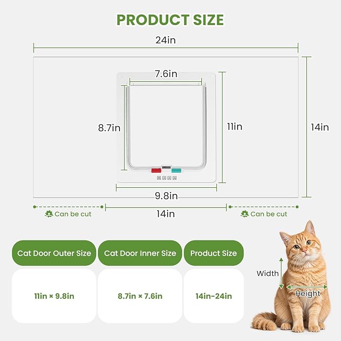 Cat Door for Window, 4 Locking Modes for Safety Cat Window Door, Fits 14"-24" Width Window, Durable Weatherproof design Cat Door, Magnetic Closure, Wider View, Pet Door With Safe & Comfortable for Cat