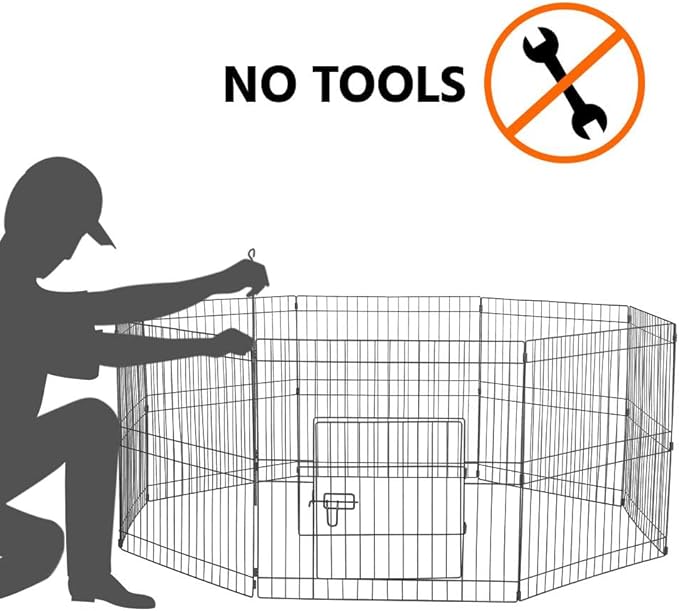Yaheetech 24 inch 24 Panel Black Heavy Duty Foldable Metal Dog Exercise Pen Portable Cat Duck Chicken Puppy Fence with Door - Outdoor & Indoor