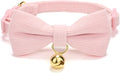 Soft Corduroy Cat Collar with Bell and Bowtie, Safety Breakaway Clasp, Adjustable for Kitten and Cats Pink Color.