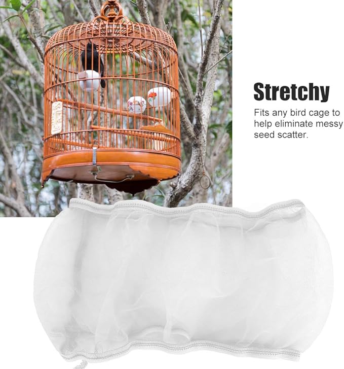 Alvinlite 2 Pieces Bird Cage Cover Seed Feather Catcher Birdcage Nylon Mesh Net Cover Soft Skirt Guard,Bird Cage Accessory(White)