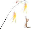 Pawaboo Feather Teaser Cat Toy, Interactive Feather Wand Cats Toy Flying Feathers Cat Catcher with Extra Long 34.5" Wand and Small Bell, Exerciser Playing Toys for Kitten or Cats, Pink+White+Yellow