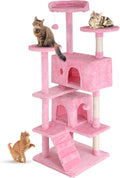 FDW | 54" Cat Tree Tower | Pink | Multi-Level Indoor Activity Center with Sisal Scratching Posts, Condos, Plush Perches, Hanging Cat Toys | Sturdy, Easy to Assemble | for Kittens & Adult Cats