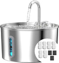 Cat Water Fountain Stainless Steel: 74oz/2.2L Cat Fountain for Drinking - Pet Water Fountain for Cats Inside - Automatic Dog Water Dispenser Bowl Feeding & Watering Supplies 6 Filters 3 Sponges