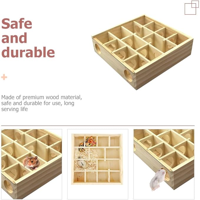 Wooden Hamster Maze Toy Multi-Grid Maze Household Hamster Hideaway Toy Small Pet Cage Accessory