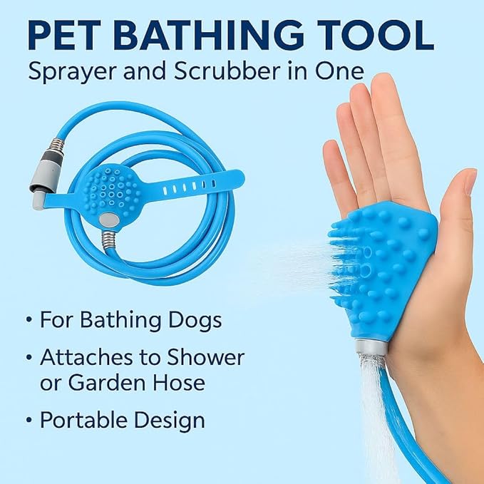 Dog Shower & Grooming Glove – 2-in-1 Pet Bathing Tool with Hose & Faucet Adapters – Indoor/Outdoor Sprayer for Dogs & Cats