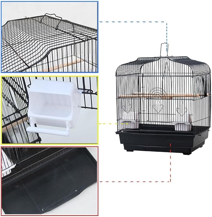 Travel Bird Cage 20.5x18.1x14.2 Inch, Portable Bird Carrier with Handle & 2 Perches for Small Birds, Parrots, Cockatiels, Budgies, Conures, Lovebirds, Canaries, Finches - White Metal Wire Cage