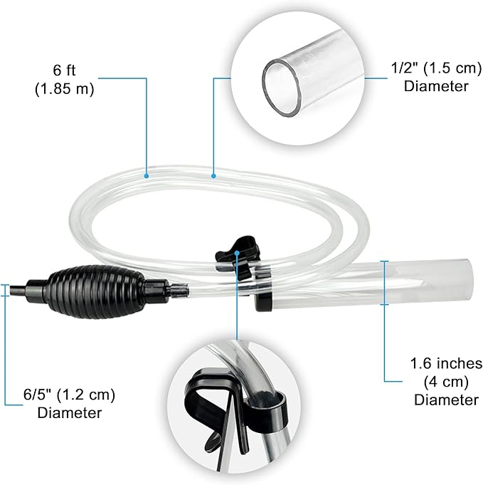 SunGrow Aquarium Maintenance Kit with Priming Bulb, 65-Inches, Easy to Use, Perfect for Small Fish Tanks, 2-Minutes to Assemble (Black, Gravel & Sand cleaner)