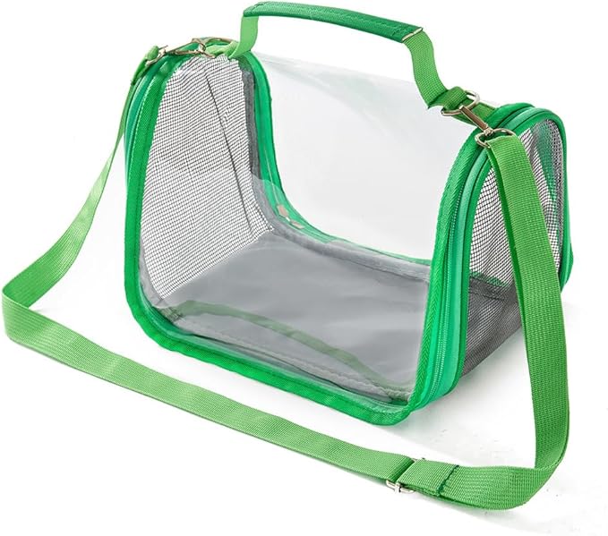 Reptile Small Animal Travel Carrier - Portable Ventilated Pet Carrier for Bearded Dragons, Lizards, Sugar Gliders, Hedgehogs, Rats, Birds, Guinea Pigs etc | Escape-Proof, Breathable Mesh (Green)