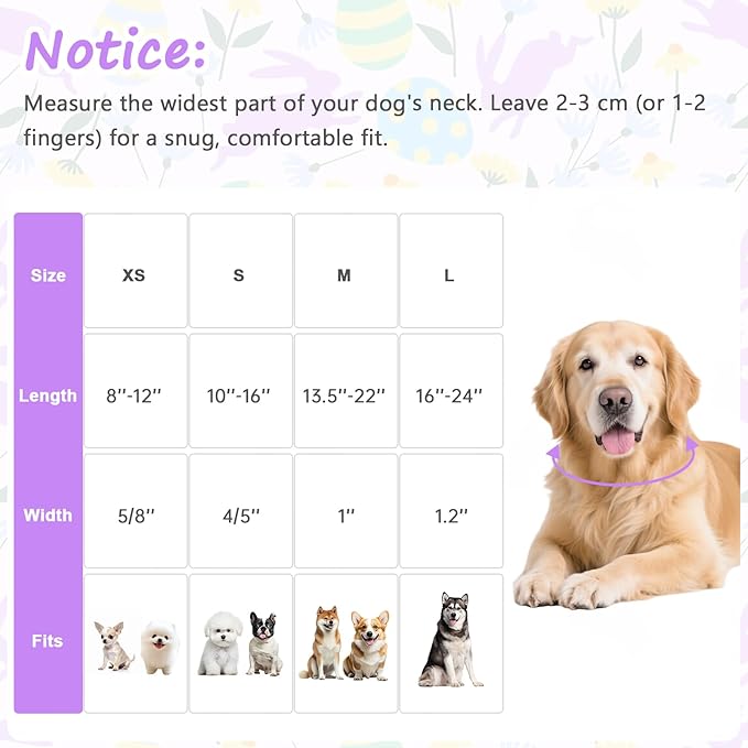 Easter Dog Collar, Spring Easter Egg Print Dog Collar with Purple Rabbit, Adjustable Cotton Puppy Collars Girl Boy Collar for Small Medium Large Dogs -S