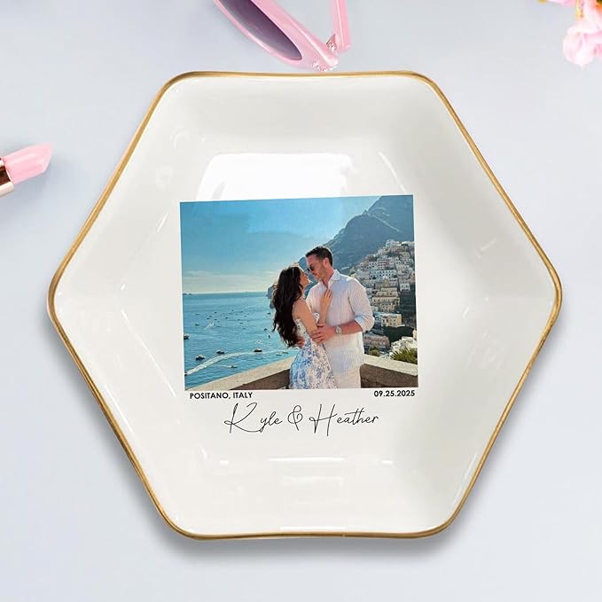 Custom Couple Portrait Polaroid Photo Ring Dish, Personalized Picture Jewelry Holder, Engagement Ring Dish, Wedding Trinket Tray Keepsake Valentines Gift for Her Him Wife Husband