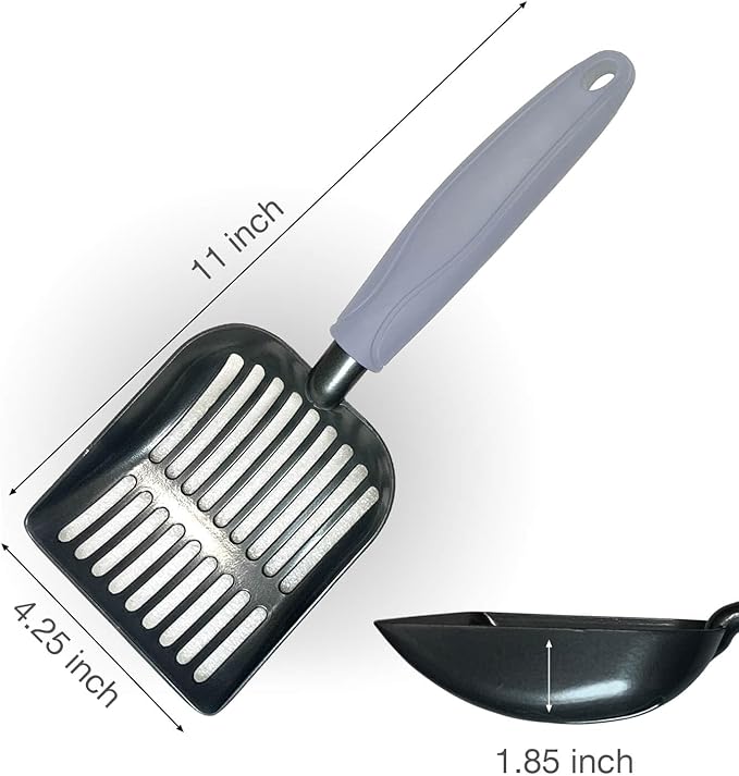Cat Litter Scoop, Kitty Metal Scooper, Aluminum Alloy Sifter, Kitten Pooper Lifter, Deep Shovel, Long Handle, Poop Sifting, Durable, Heavy Duty, for Litter Box