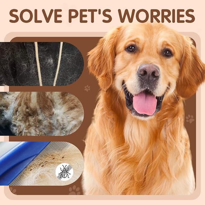 2 Pack Multifunctional Pet Comb, Upgrade Pet Grooming Brush Magic Tear Stain Removal Fine Tooth Stainless Massage Comb Kit for Puppies and Dogs (Blue)