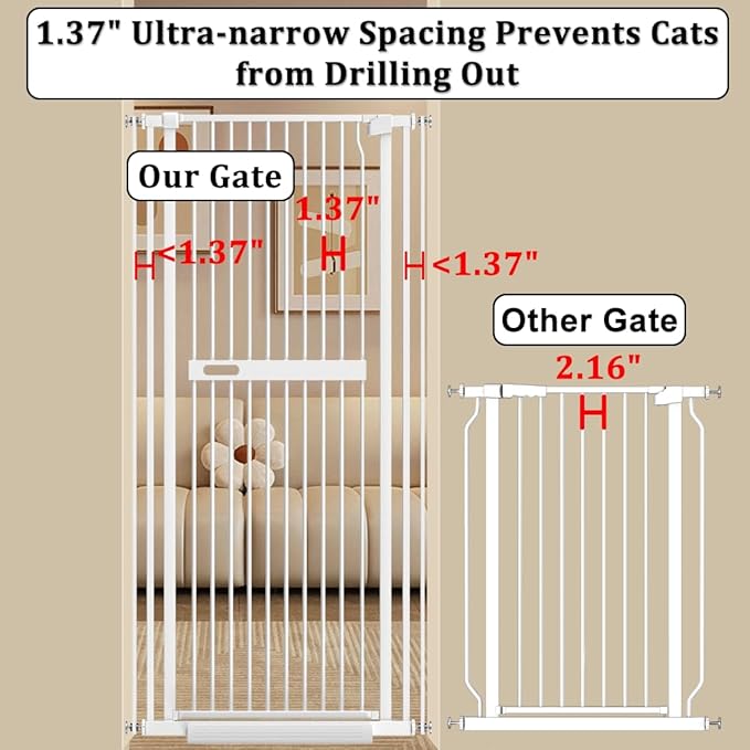 WAOWAO 71" Extra Tall Cat Pet Gate 29.92-45.66" Wide Pressure Mounted Walk Through Swing Auto Close Safety White Metal Dog Pet Puppy Cat for Indoor Stairs,Doorways