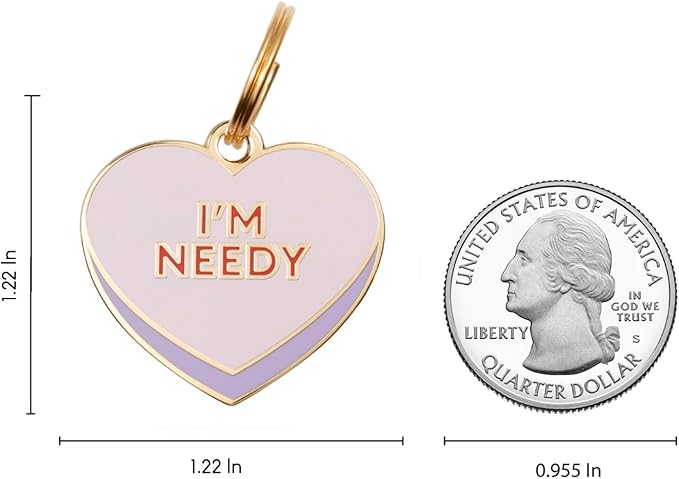 Two Tails Pet Company Personalized 'I'm Needy' Pet ID Tag & Collar Charm - Custom Engraved Dog Tags for Pets - Luxury Brass, Gold Plating