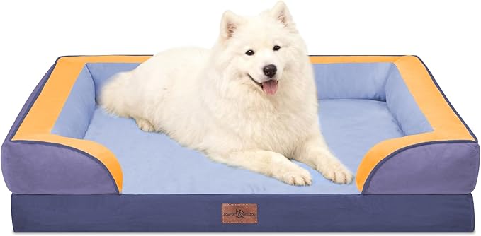 Comfort Expression Orthopedic Dog Bed for Large Dogs 36x27 Inch, Waterproof Egg Crate Foam Large Pet Bed with Removable Bolsters, Dog Couch with Washable Cover & Non-Slip Bottom, Twilight Wave
