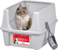 IRIS USA Large Cat Litter Box with Scatter Shield and Scoop, Open Top High Sided Cat Litter Pan, Silver