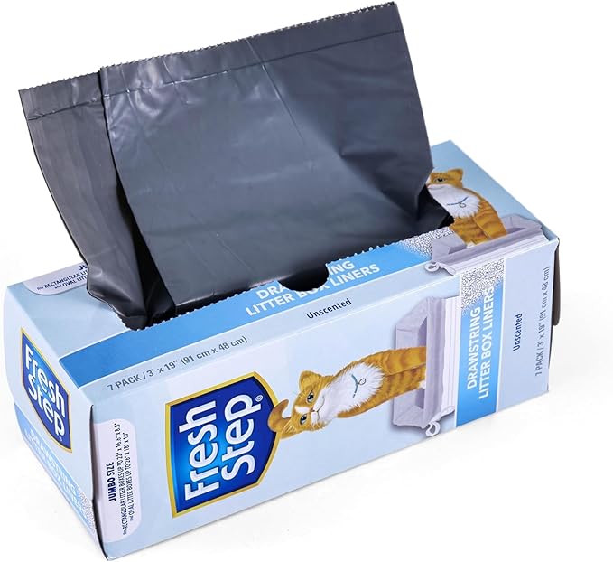 Fresh Step Jumbo Drawstring Cat Litter Box Liners, Unscented Heavy Duty Kitty Litter Bags for X-Large Oval or Rectangle Pans, Helps Contain Mess, Easy Lift Out Cleanup, 36 x 19 in, 7 Count - 4 Pack