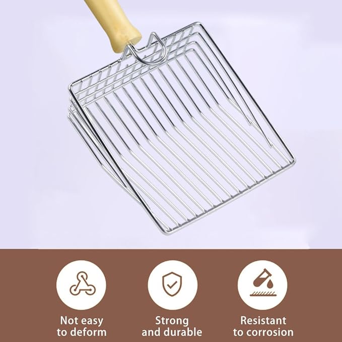 Cat Litter Scoop, Metal Mesh Kitty Litter Scoop, Deep Shovel, Long Handle Scooper for Litters Box(Color:Silver)