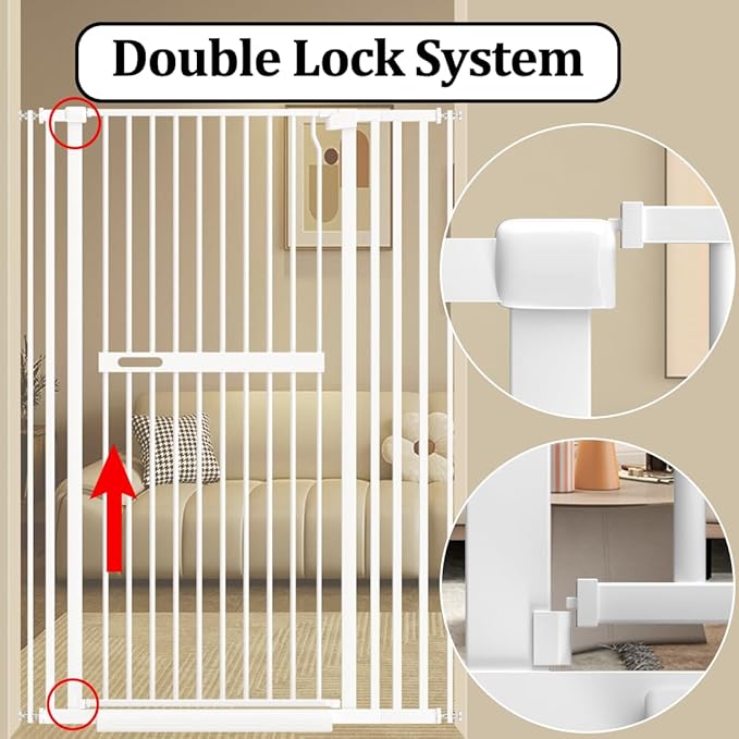 WAOWAO 71" Extra Tall Cat Pet Gate 29.92-45.66" Wide Pressure Mounted Walk Through Swing Auto Close Safety White Metal Dog Pet Puppy Cat for Indoor Stairs,Doorways