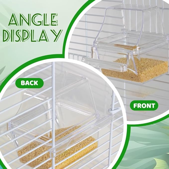 2 Pack Bird Feeders for Cage, No Mess Clear Hanging Parrot Food Bowl, Plastic Slot Food & Water Dispenser Bowl Set, Bird Cage Accessories for Hamsters,Pigeons,Parrot