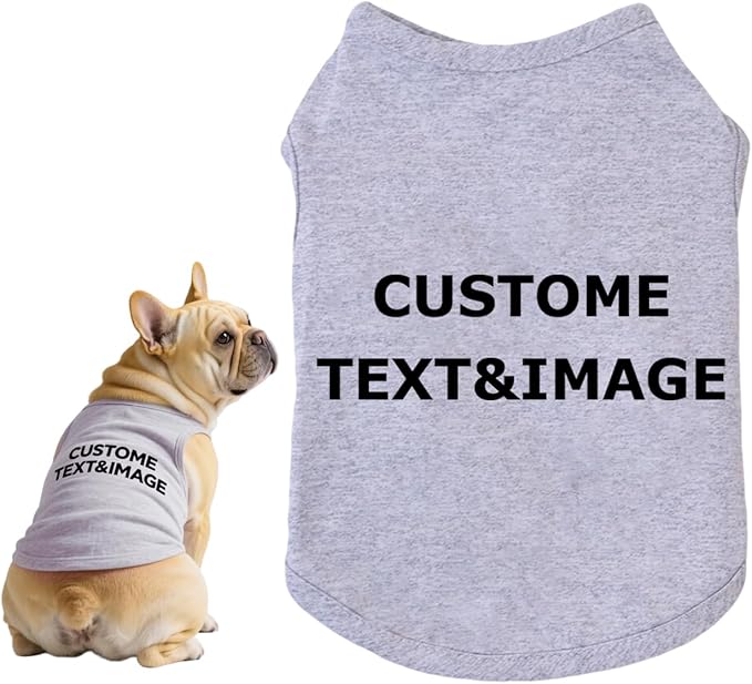 Custom Dog Shirt,Personalized Pet Apparel with Name Text Photo Image,Lightweight Breathable Puppy Kitten Cotton Vest for Small Medium Large Dogs Cats,Puppy Gift (Gray, Medium)