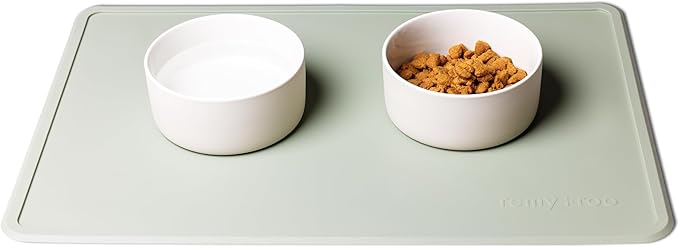 Remy+Roo Sage Silicone Dog Food Mat for Pet Bowl | 100% Waterproof | Non-Slip | Dishwasher Safe
