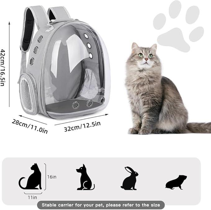 Pet Backpack Carrier,Bubble Backpack Cat Carrier,Pets and Small Dogs,Space Capsule Pet Carrier for Traveling, Walking, Hiking and Outdoor Activities (Gray)