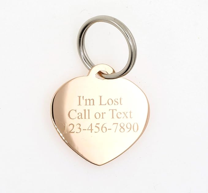 Custom Engraved Personalized Rose Gold-Plated Small Heart Rhinestones Pet Jewelry Dog Cat ID Tag