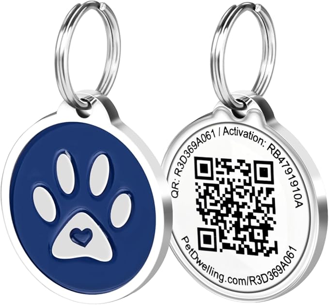 Pet Dwelling QR Code Pet ID Tag – Smart Dog & Cat ID Tags for Pet Safety, Free Personalized Online Profile, Instant Scan Alerts, AI Insights (Blue Paw)