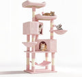 58" Cat Tree Tower for Indoor Cats, Multi-Level Activity Center with Scratching Posts, Hammocks, Top Perch, Dangling Ball & Cat Condo, Soft Pink