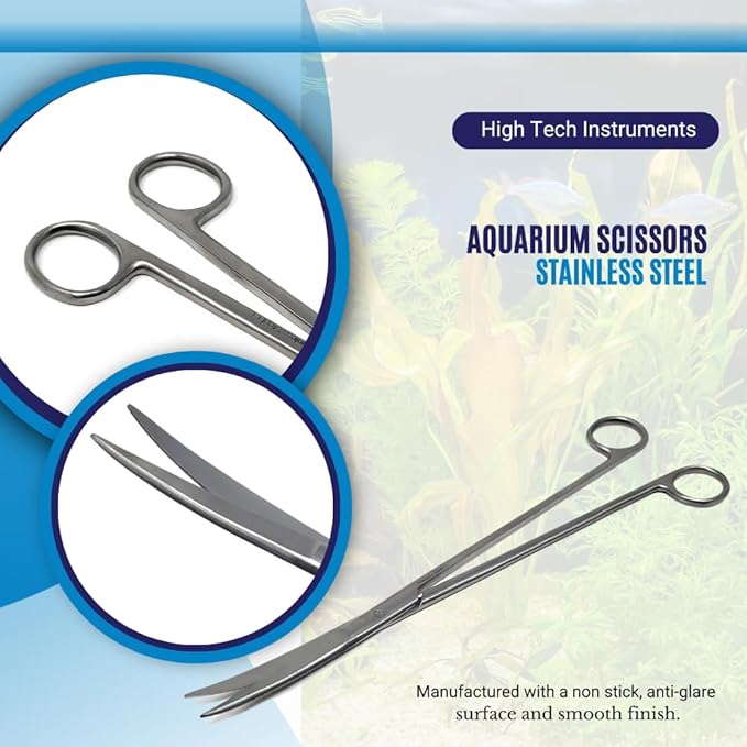 Aquarium Scissors Stainless Steel 12" Extra Long Water Grass Scissors for Aquatic Plants Pruning, Fish Tanks, Terrariums Used in Salt Water Fresh Water Landscape Maintenance Tools (Curved - Silver)