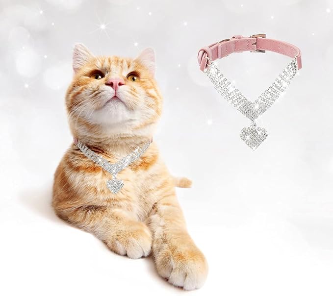 EXPAWLORER Cute Dog Necklace - Rhinestone Dog Collar, Soft Velvet Collar for Girl Boy Cats Dogs, Sparkling Pet Neck Decoration, Adjustable Pet Collar for Puppies Cats Small Medium Dogs, Pink M