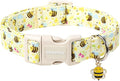 DOGWONG Spring Summer Dog Collar- Bee Flower Dog Collar, Adjustable Soft Girl Boy Dog Collar for Small Medium Large Dogs, XL