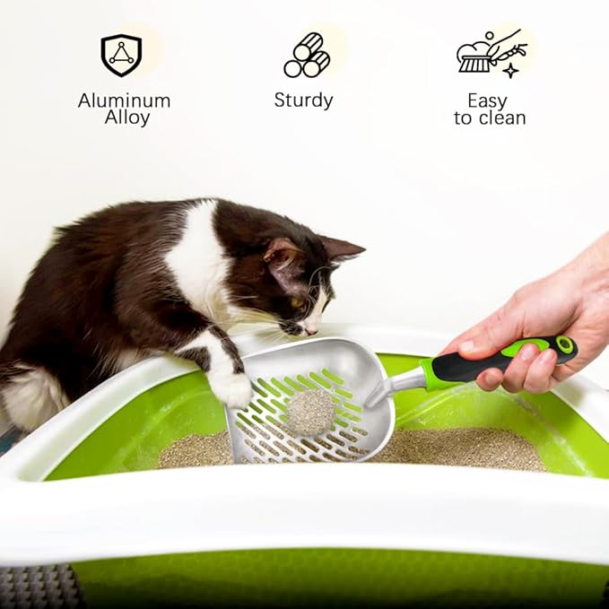 Cat Litter Scoop-Metal Cat Scooper-Long Handle Scoop,Cat Scooper-Poop Sifting-Mesh Shovel-Suitable for Cat Litter Box(Green)-Christmas