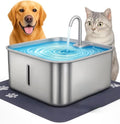 RMH 7L Stainless Steel Dog & Cat Water Fountain with Large Waterproof Mat – Automatic Pet Drinking Fountain for Large Dogs & Multi-Pet Homes, Quiet Pump, 3-Stage Filtration, LED Water Window