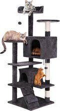 54-inch Cat Tree with Sisal-Covered Scratching Posts, Sturdy Standing Cat Tower for Indoor Kittens, Multi-Level Platforms, Perches, Condo and Hanging Ball for Cats to Play and Sleep