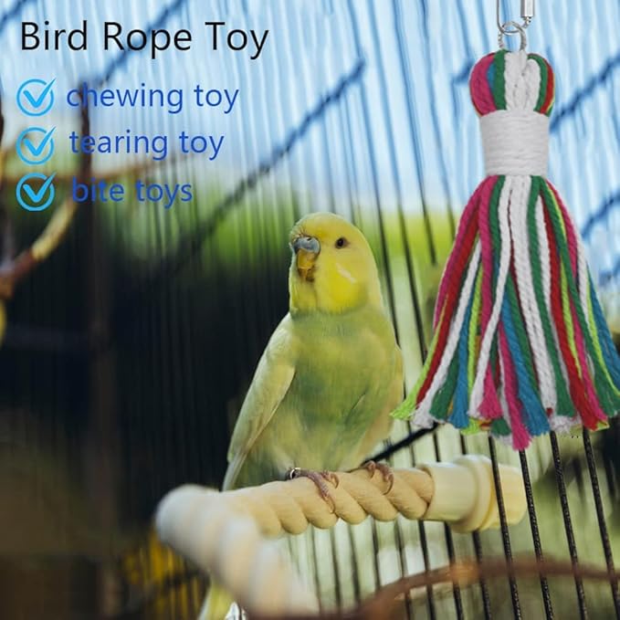 ASOCEA Pet Bird Parrot Colorful Cotton Rope Bite Chew Cage Hanging Toys for Cockatiels Macaws Parrots Small Medium Large Birds Parrots Cage Toys