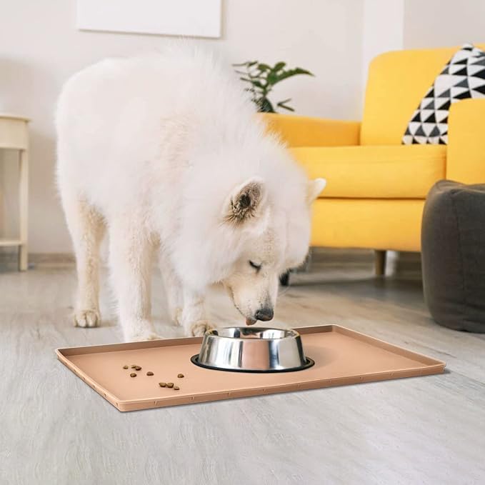 Dog Food Mat,Silicone Waterproof Food Tray,Non Slip Pet Bowl Mats Placemat,1" Raised Edge,Suitable for Most Small and Medium Sized Pets,32" x 24"