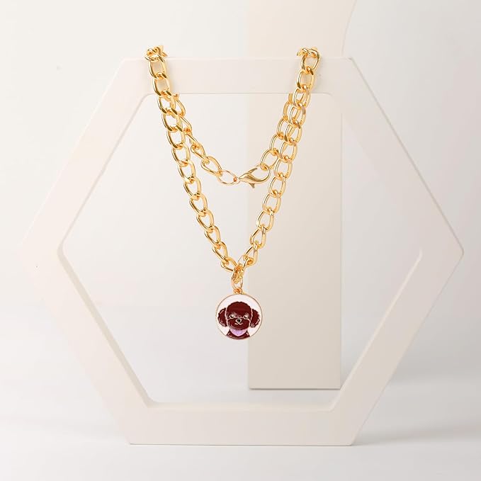 HOWWFALY Dog Collar and Cat Chain Necklace Stainless Steel Adjustable 18K Gold Heart-Shaped Necklace for Small Pets Cats Kitten Puppy (Gold, 9.85)