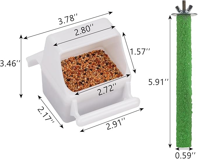 IBWell 2 Pack Bird Water Bowl Clear Bird Food Container Bird Cage Feeder No Mess Bird Feeder for Cage Parakeet Feeder with Perch, white