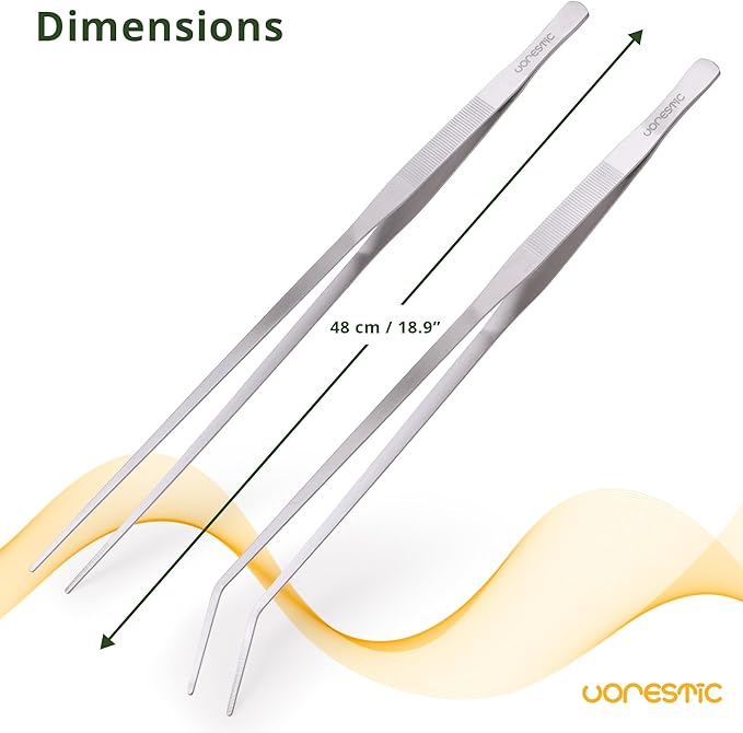 VORESTIC Straight and Curved Aquarium Tweezers Set 18 Inch, Stainless Steel Long Tweezers for Fish Tank Planting, Aquascaping, Reptile Feeding Tongs, Terrarium Tool and Aquarium Tongs
