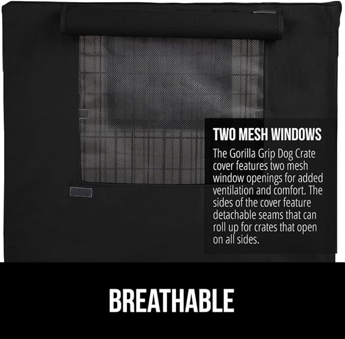 GORILLA GRIP Dog Crate Covers Compatible with Amazon Basics Dog Crates, All Sides Open, Privacy Cover Fits 42" Wire Kennel, Breathable Mesh Windows, Light Reducing Puppy Training Cage Topper, Black