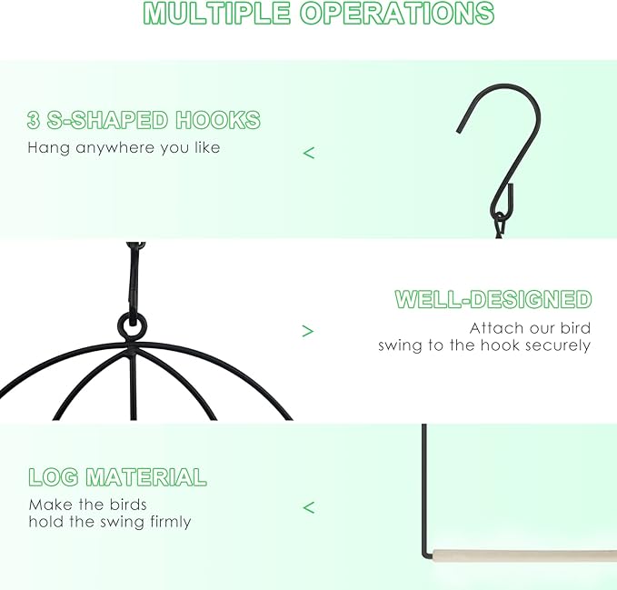 MIXXIDEA 3PK Hummingbird Perch, Hummingbird Swing with Metal Frame, Bird Swing with Wooden Dowel and Hanging Chain,Suitable for Hanging Indoor,Outdoor, Lawn,Patio,Garden